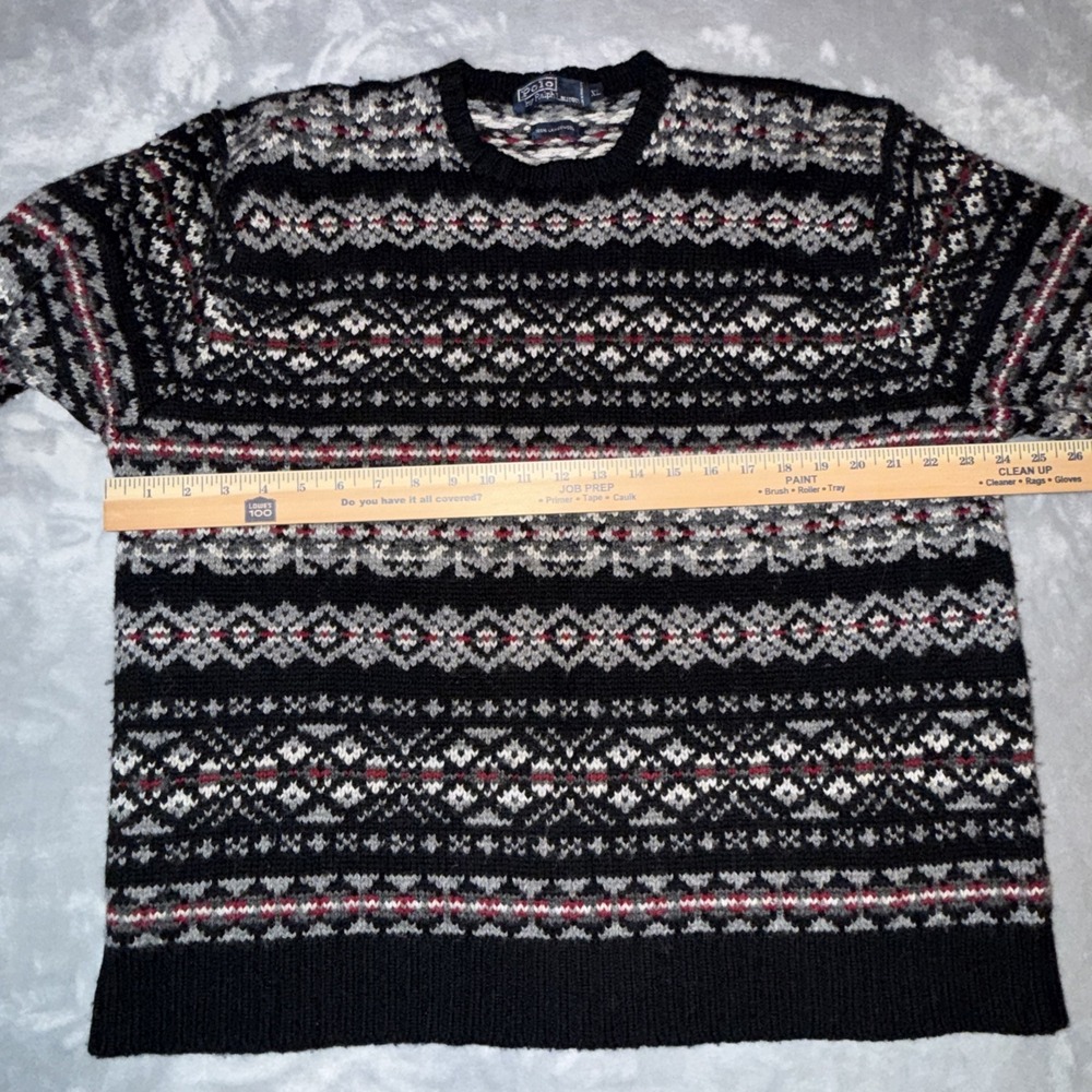 Vintage Polo Ralph Lauren Sweater Mens XL Black Gray Fair Isle Lambswool 90s - Picture 4 of 7